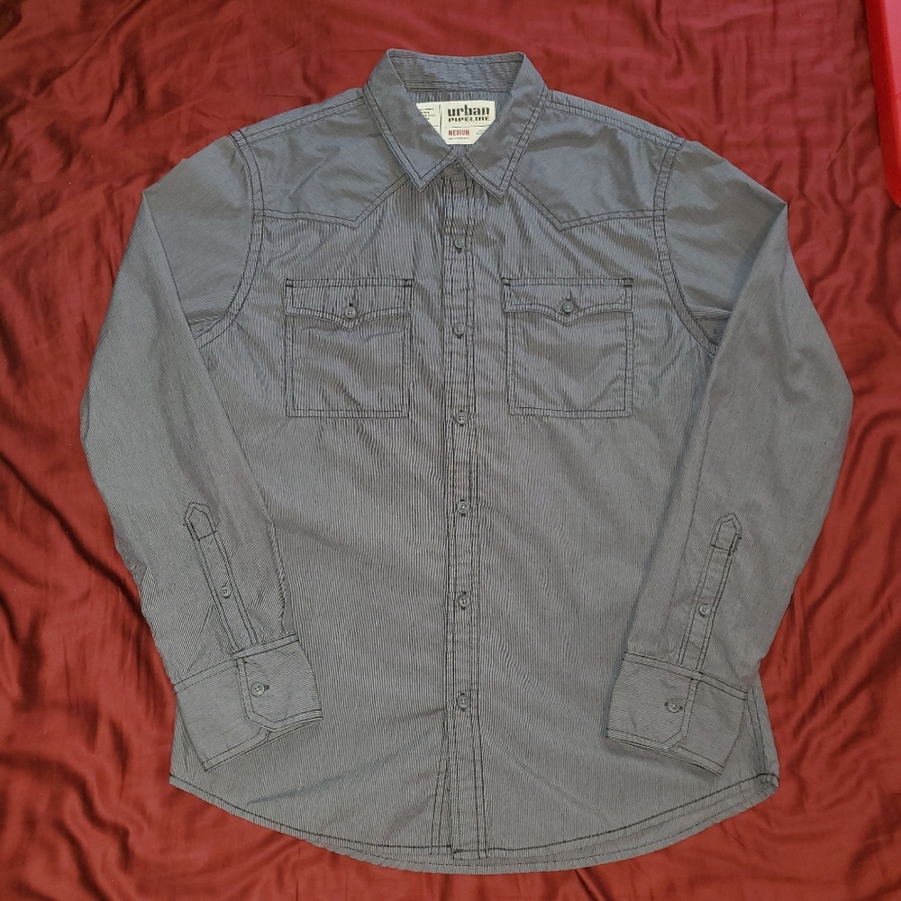 Urban Pipeline Gray Button Up Long Sleeve Shirt